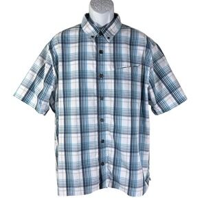 Alaskan Hardgear Button Up Shirt Mens XL Blue Plaid Short Sleeve Standard Fit
